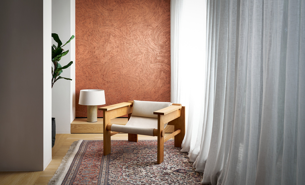 Arte International Wallpaper Impasto Abstract Modern in Copper und Orange, feuchtigkeitsbeständig - Bild 1