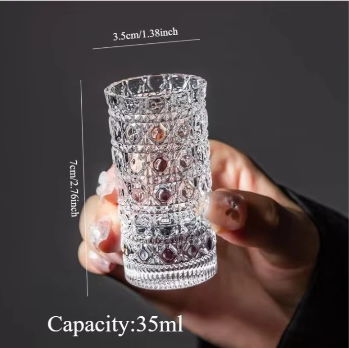 Luxus Mini Wasser Tassen Set aus Glas mit geprägtem Muster in Transparent - Bild 4