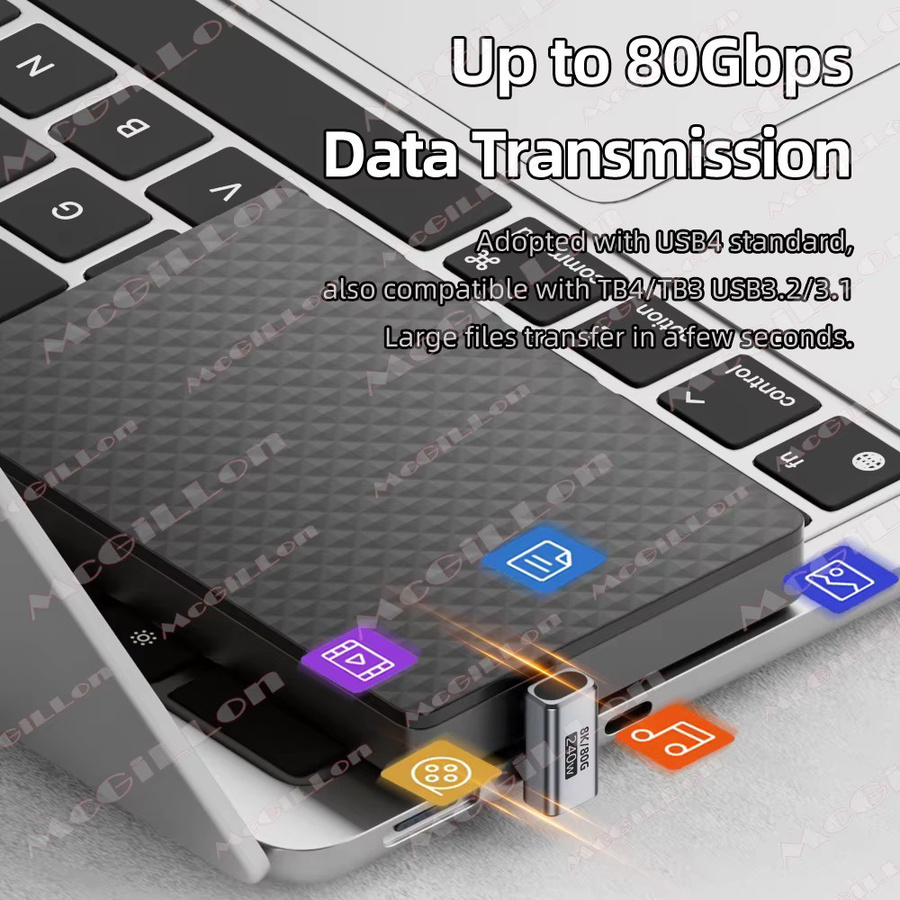U-förmiger USB-C-Adapter PD 240 W in Schwarz mit 180 Grad Buchse für Thunderbolt 4/3 und 8K bei 60 Hz mit 80 Gbit/s Datenübertragung - Bild 3