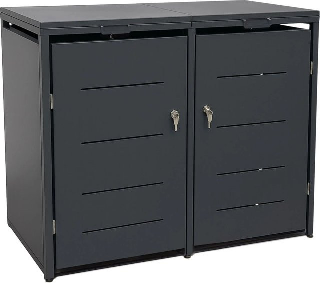 osoltus Metall Mülltonnenbox für 2 Tonnen, Mülltonnenverkleidung aus verzinktem Stahl, Grau, B: 132 cm, H: 118 cm - Bild 1