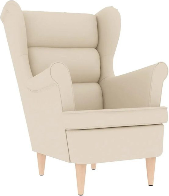 vidaXL Sessel in Weiß und Beige mit Armlehnen aus Leinen und Gummiholz, B/T/H: 74 x 84 x 100 cm - Bild 1