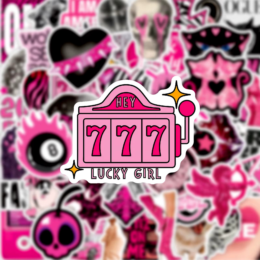 GOGOTU Retro Y2K Aufkleber, 50-teiliges Set, Schwarz-Rosa, PVC-Sticker - Bild 2