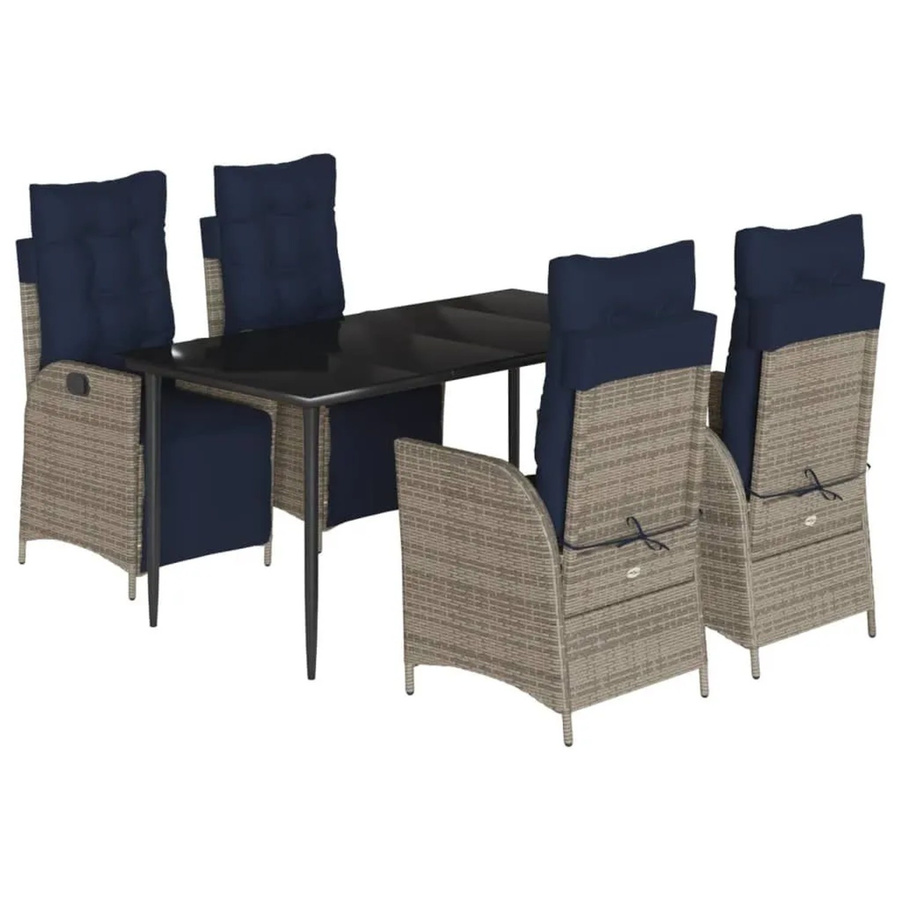 vidaXL 5-teilige Garten-Essgruppe aus Poly Rattan mit Kissen in Grau und Glastisch - Bild 2