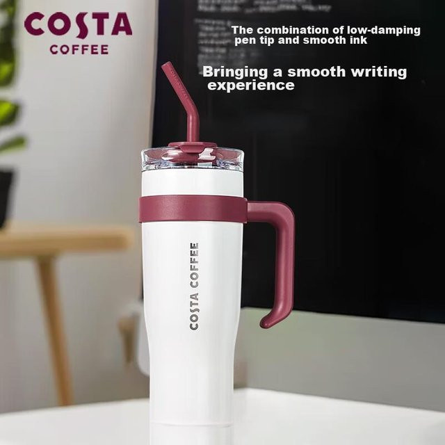 COSTA Isolierbecher mit Strohhalm als Wasserflasche in Rot und Weiß - Bild 1