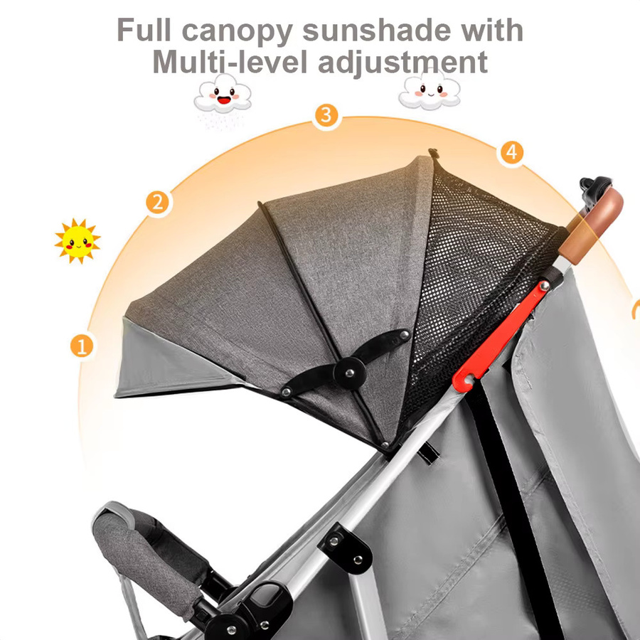 Kompakter Baby Kinderwagen Buggy in Schwarz-Grau mit verstellbarer Liegeposition und leichtem Stahlrohr-Gestell für Neugeborene bis 25 kg - Bild 4