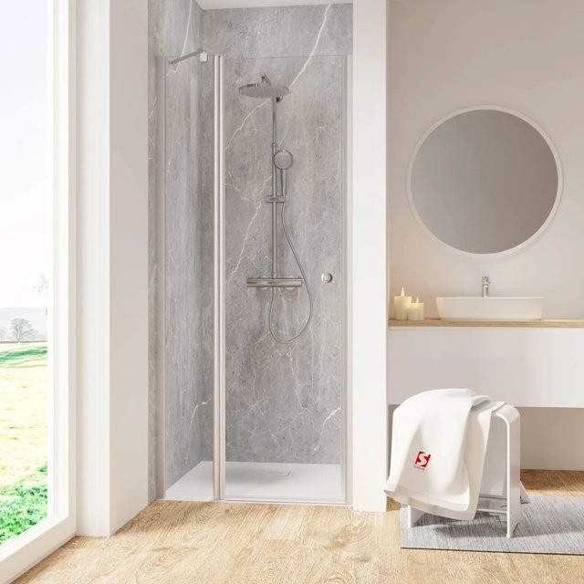 Schulte Dusche Drehtür Garant 2.0 an Nebenteil Nische Links, Farbe Alunatur/Silber, B: 90 cm, H: 200 cm - Bild 1
