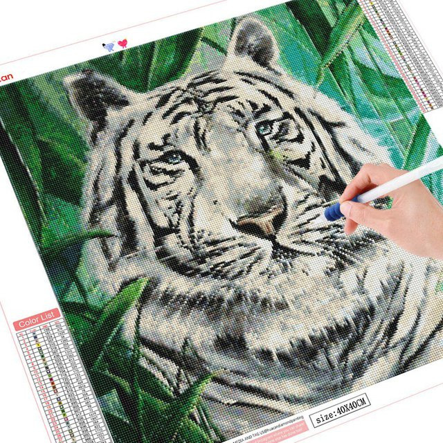 FIYO 5D DIY Diamantmalerei Tiger Stickerei Kit mit Strasssteinen in Multicolour, Breite: 30 cm, Höhe: 30 cm - Bild 1