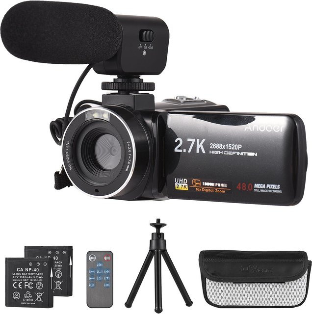 Andoer Digitaler Camcorder DV Recorder mit 48MP, 16X Digitalem Zoom und 3,0 Zoll IPS Touch Display in Schwarz - Bild 1