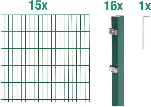 Alberts Doppelstabmattenzaun Grundset aus Stahl, grün beschichtet, Höhe: 100 cm, Länge: 30 m - Bild 1