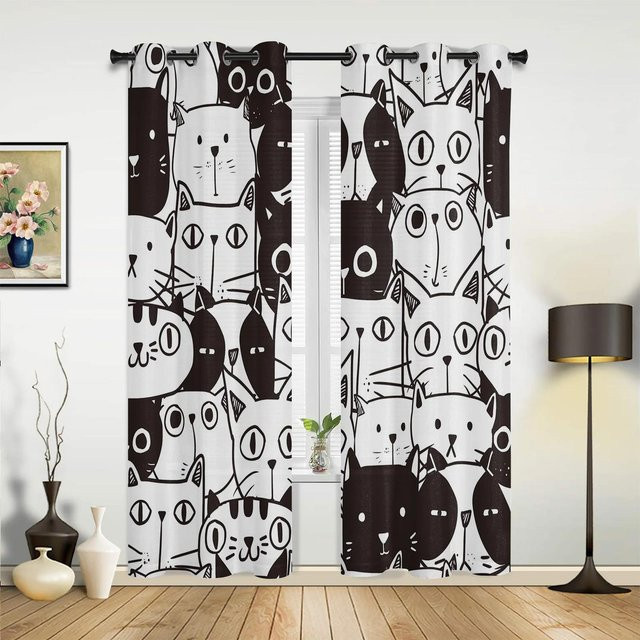 Cartoon Katze Vorhang für Kinderzimmer und Wohnzimmer, weiß, Breite: 135 cm, Höhe: 60 cm - Bild 1