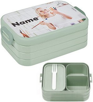 Mepal Bento Brotdose mit Trennfächern und Besteck in Grün personalisierbar mit Namen und Foto - Bild 1