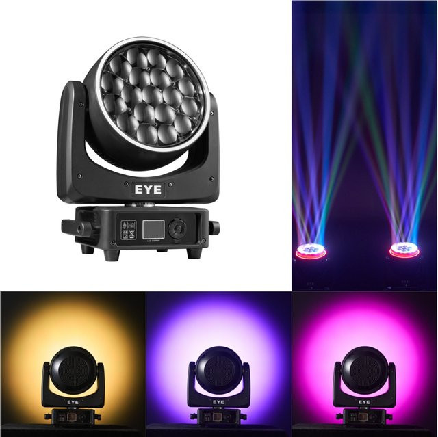 HYULIGHTS Big Bee Eye LED Moving Head DJ Spotlight mit 19x25W RGBW 4in1 LEDs, Wash/Beam/Zoom und Strobe Effekt, Schwarz - Bild 1
