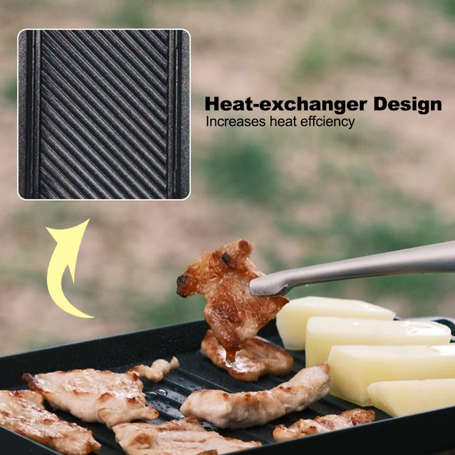 FireMaple Mini-Grillplatten-Set in Schwarz, rechteckige antihaftbeschichtete Outdoor-Grillpfanne für Camping und Kochaktivitäten - Bild 4