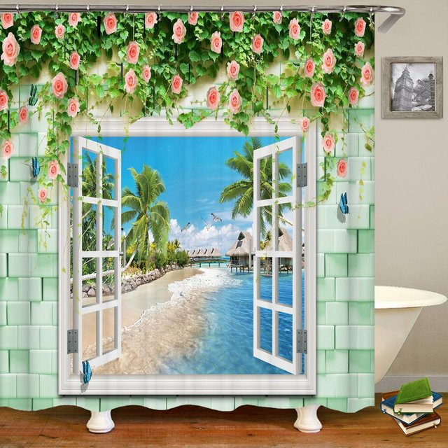 Waschbarer Duschvorhang mit Naturlandschaft-Motiv von Baifenbai Home Furnishing, wasserdicht und bedruckt, Multicolor, B: 120 cm, H: 180 cm - Bild 1