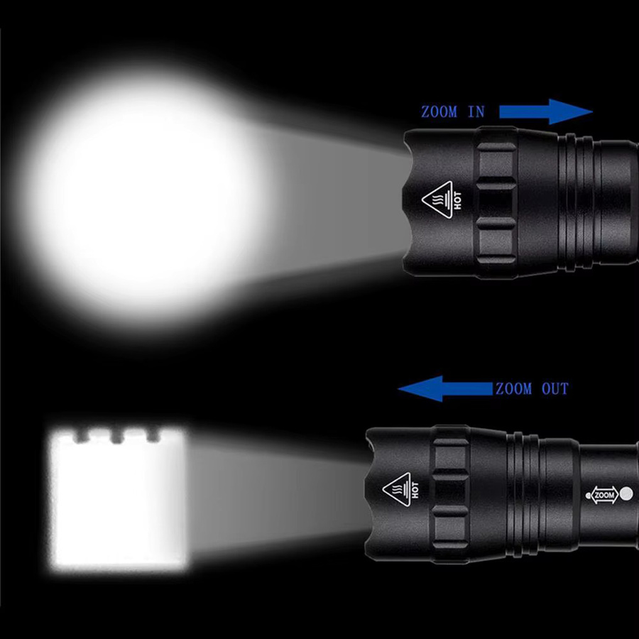 Alonefire Taktische LED Taschenlampe mit Zoom und Fernbedienung, 12W, Schwarz - Bild 2