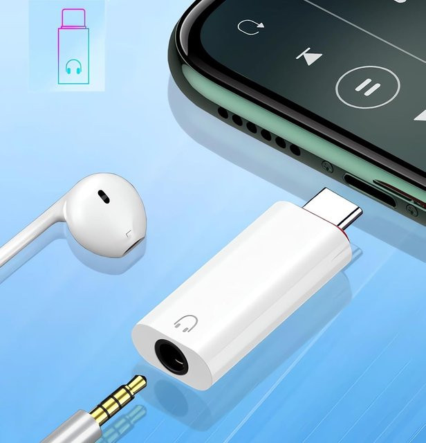 USB-C auf 3,5 mm Klinke AUX Audio Adapter mit Mikrofon in Weiß für iPhone 15-17 Pro Max, Samsung und Xiaomi - Bild 1