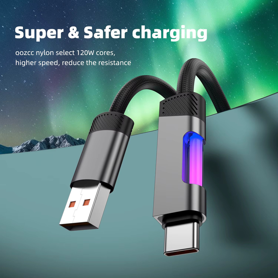 Oozcc RGB-Schnellladekabel mit USB-Typ-C und USB-Typ-A, 120 W, 6 A, Multicolour - Bild 4