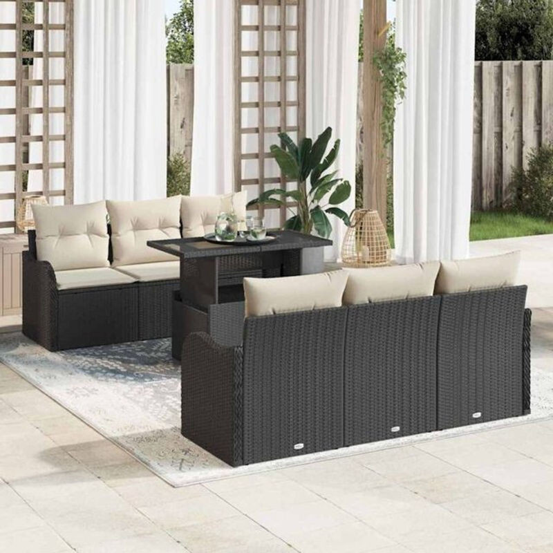 Vidaxl Gartenmöbel-Set aus Polyrattan mit 7 Kissen in Schwarz - Bild 1