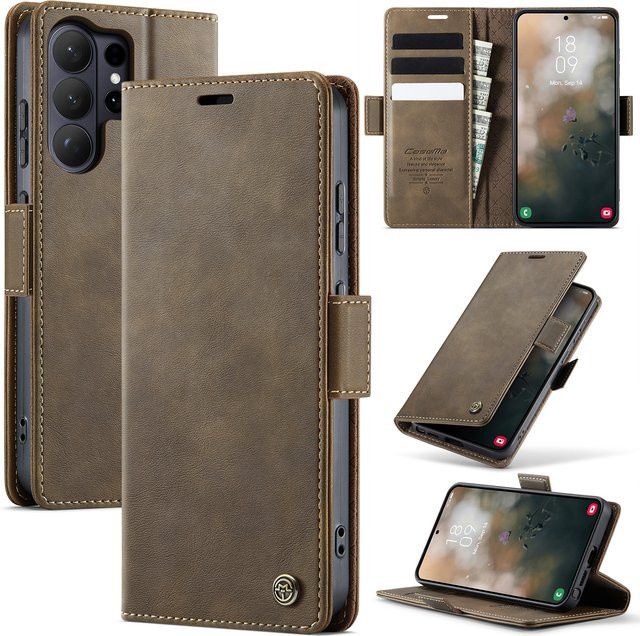 Lederhülle aierkeba Business Magnetkarten-Slot-Wallet Book Cover für Samsung Galaxy S26 Ultra S25 S24 S23 S22 Note 20 Ultra 10 Plus in Braun - Bild 1