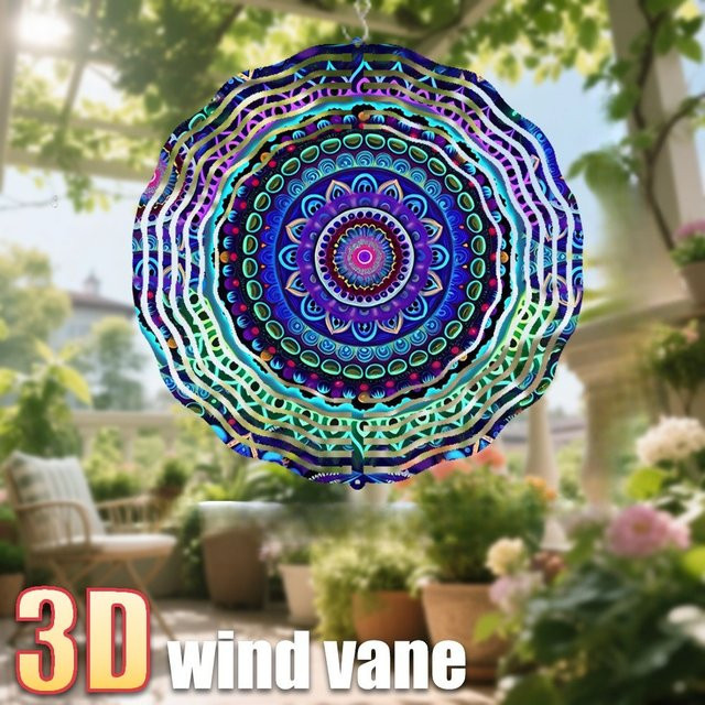 CIFBUY 3D-Windfahne Mandala als bunte Hängedekoration aus Metall für Garten und Terrasse, rotierend und geometrisch in Multicolour - Bild 1
