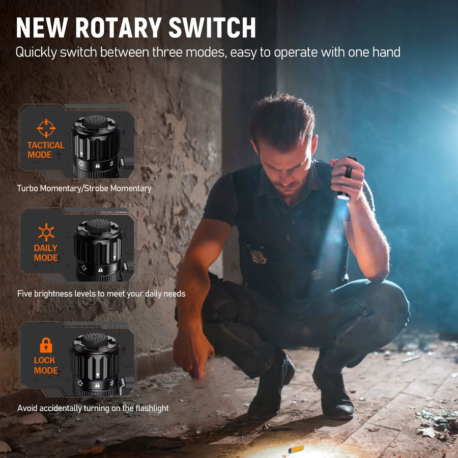 Wurkkos TD07 Taktische Taschenlampe Schwarz mit 1300 LM, 479 m Reichweite, IP68 Wasserdicht, 18350 Akku, Doppelschalter und Ringgriff - Bild 3