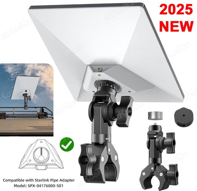 SZKOSTON Klemmhalterung für Starlink Mini (SPX-04176000-501) aus Aluminiumlegierung in Schwarz für Stangeninstallation an Auto, Wohnmobil oder Yacht - Bild 1