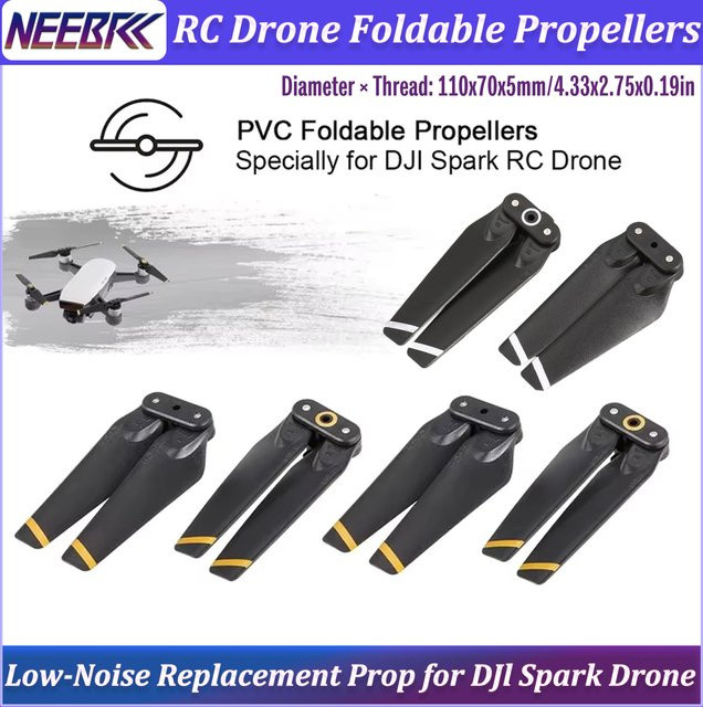 DJI Spark Ersatzpropeller Set, 2 Paar faltbare CW und CCW Propeller in Gold und Schwarz, geräuscharme Ersatzflügel für Quadcopter-Drohnen - Bild 1