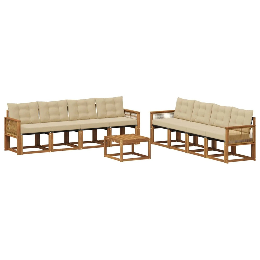 vidaXL Outdoor-Sofagarnitur aus Akazienholz mit 9 Kissen in Natur und Beige - Bild 2