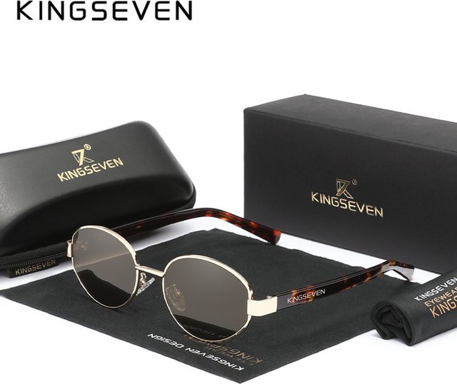 Kingseven Sonnenbrille oval, Vollrand, Metall, Leopard, Unisex, polarisiert - Bild 1