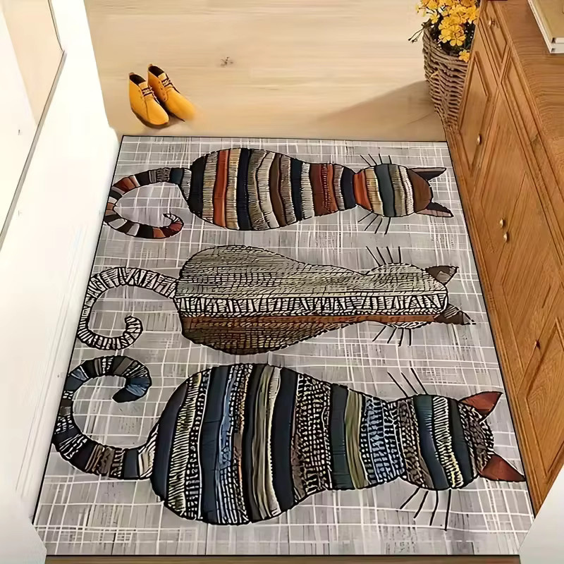 Rutschfeste Bodenmatte von VIKAMA mit Katzen-Silhouette-Muster in Mehrfarbig, ideal als Teppich für Küche, Badezimmer oder Flur - Bild 3