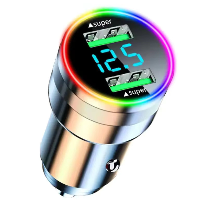UYUXIO USB-Auto Ladegerät Adapter in Silber mit 2 USB-Anschlüssen und LED-Spannungsmonitor für iPhone und Samsung - Bild 7