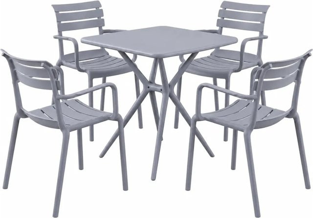 DELUKE Gartenmöbel-Set NORA mit Tisch und 4 Stühlen aus Polypropylen in Grau, B/T/H: 186 x 186 x 82 cm - Bild 1