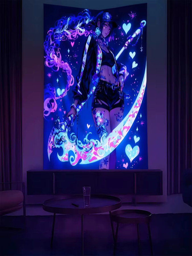 VIKAMA Magical Girl Anime Fluoreszierender Wandteppich, Mehrfarbig, B/H: 75 x 58 cm - Bild 3