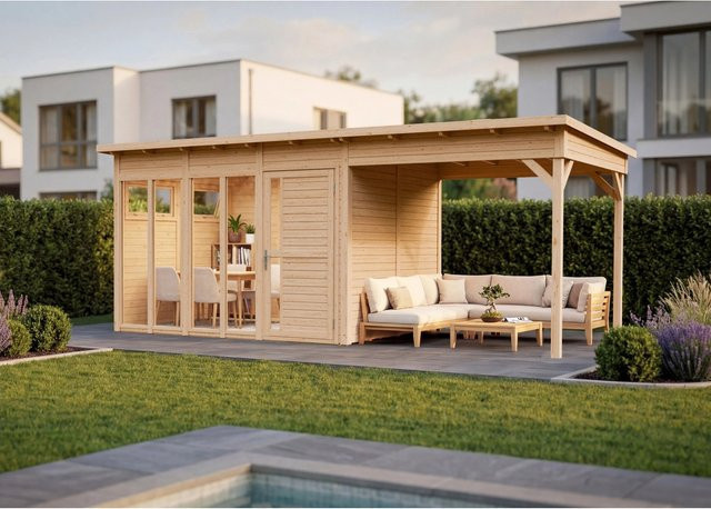Bertilo Holz-Gartenhaus Pentus3Off.L in Natural mit Flachdach und modernem Design in Elementbauweise - Bild 1