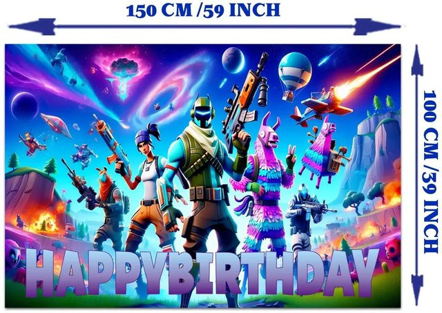 Fortnite Geburtstagsdeko Set mit Banner, Ballons, Kuchenaufsatz und 24 Cupcake-Aufsätzen in Mehrfarbig - Bild 1