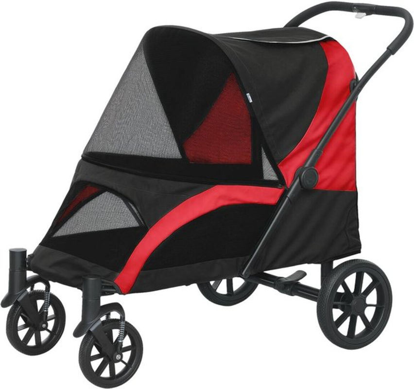 PawHut Hundewagen und Katzenbuggy klappbar für große Hunde und Katzen bis 30 kg, Schwarz - Bild 3