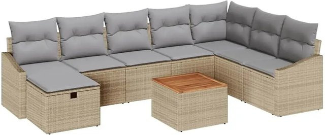 vidaXL 9-teiliges Garten Sofa Set aus Polyrattan mit Kissen in Beige und Grau - Bild 1