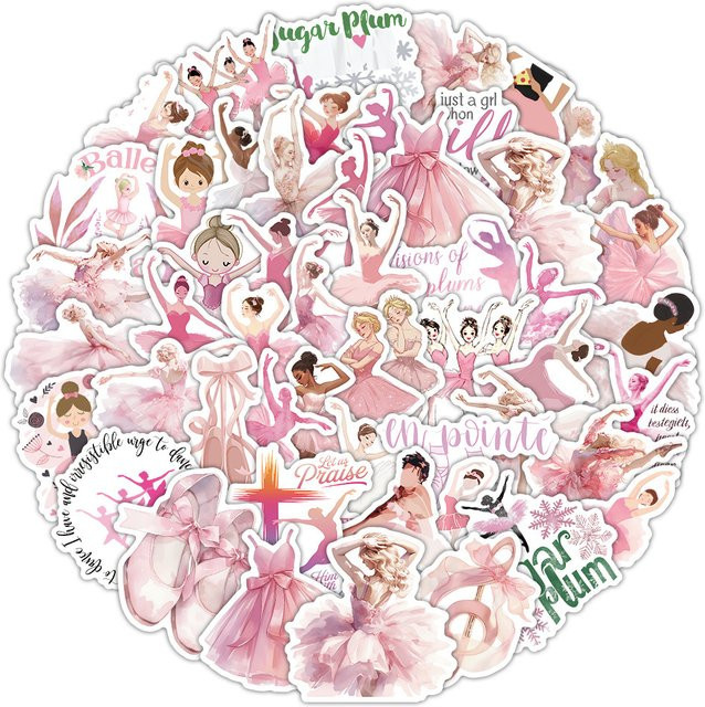 GOGOTU Rosa Ballett Graffiti Aufkleber, 50-teiliges Set, pink - Bild 1