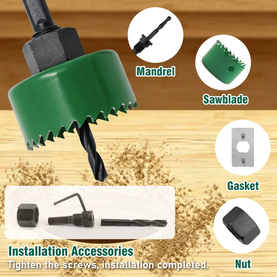 SHENSEN Bi-Metall Holzlochsägen-Set in Grün, 19-127mm Lochsägebohrer für Holz, Gipskarton, PVC und MDF - Bild 4