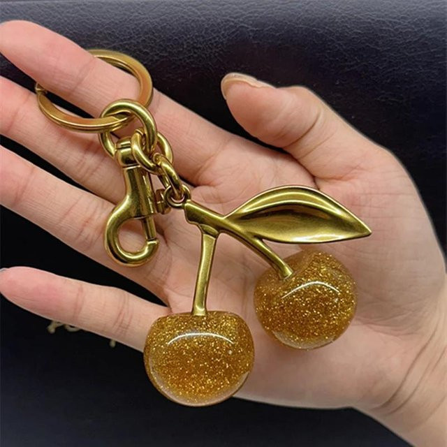 Anhänger Kristall Kirsche, Messing, Gold, Damen - Bild 1