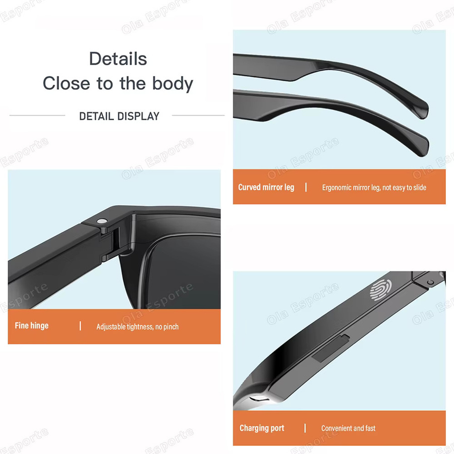 Ola Esporte Smart Glasses in Schwarz mit Bluetooth, Touch-Steuerung, Sprachassistent und Musikplayer - Bild 3