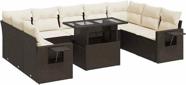 vidaXL 10-teilige Garten-Sofagarnitur in L-Form aus braunem Poly-Rattan mit wetterfesten Kissen und pulverbeschichtetem Stahlgestell - Bild 1