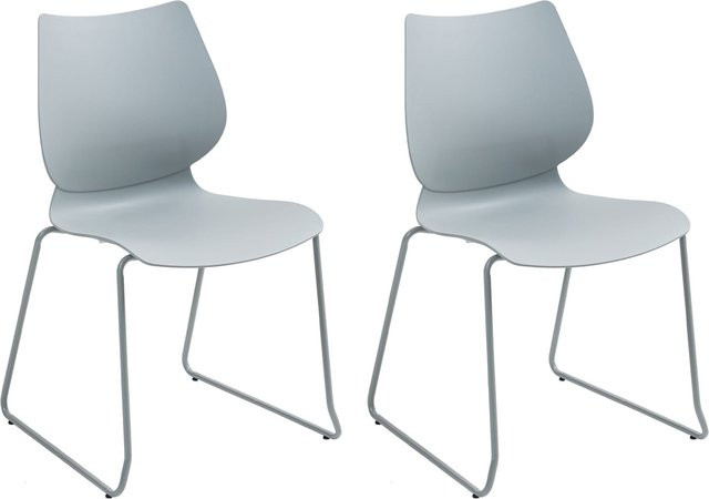 CLP Stapelstuhl 2er Set Houma Esszimmerstühle mit Lehne in Grau aus Kunststoff und Metall - Bild 1