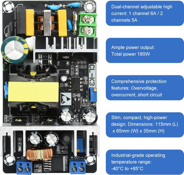 Aideepen Schaltnetzteil 180W Buck Converter Leistungsmodul mit Dual-Ausgang, Multicolor - Bild 1