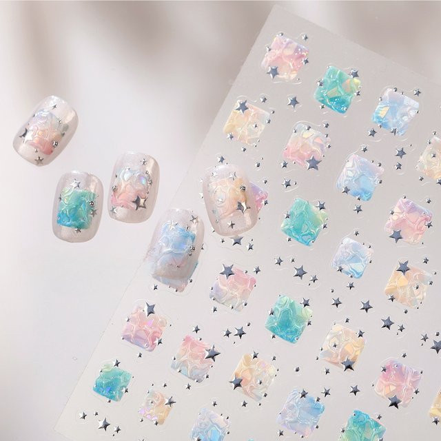 NAILFYOU Nagelaufkleber, Silberne Glitzer-Sterne, Holographisch - Bild 1