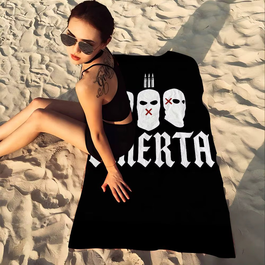 Omerta Maes Strandtuch Maes 47-Logo in Schwarz, saugfähiges Mikrofaser-Strandtuch für Sport und Strand - Bild 3