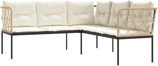vidaXL Gartensofa in L-Form mit Kissen, Schwarz, Stahl, Textilene und PE-Rattan - Bild 1