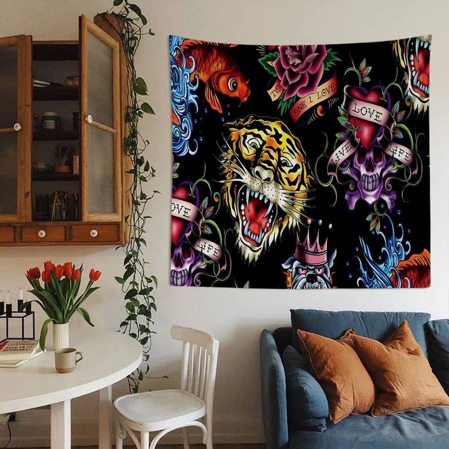 Potdemiel Wandbehang Hippie Tiger Motiv Multicolor Wandteppich für dein Wohnzimmer oder Wohnheim - Bild 3