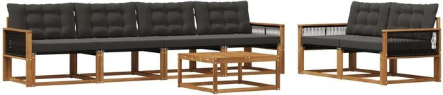vidaXL Outdoor-Sofagarnitur aus massivem Akazienholz mit Textilene und Kissen, 7-teiliges Set, Natur und Schwarz - Bild 1