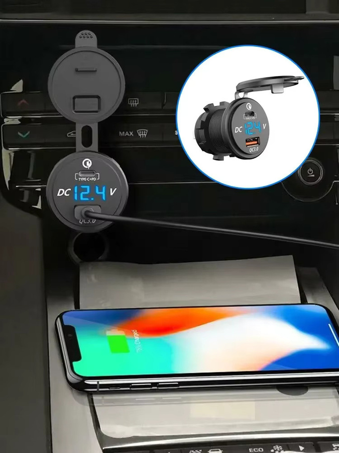 Wasserdichte USB-Ladebuchse mit PD Typ C und QC3.0 Schnellladegerät-Adapter, 12V 40W mit Schalter, Schwarz, für Auto, Marine und Motorrad - Bild 4